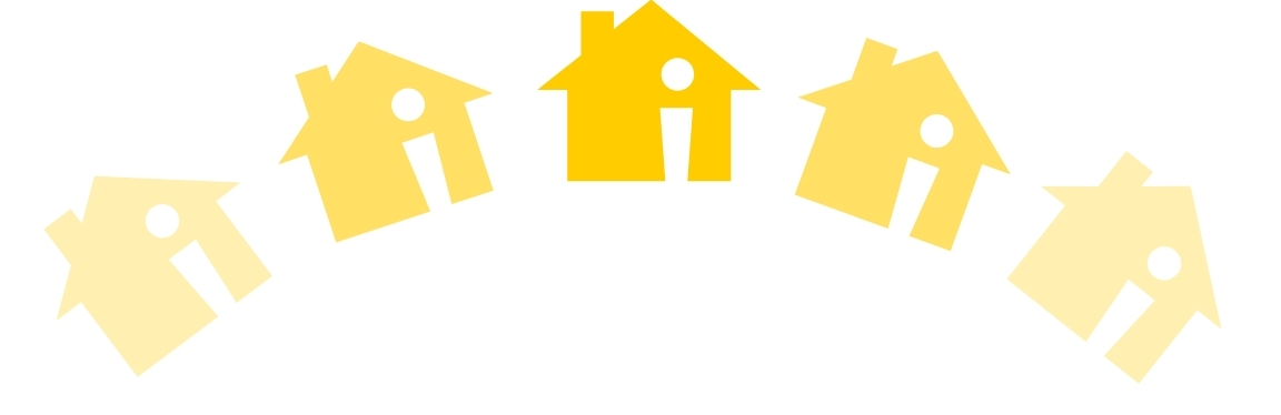 Five yellow houses arranged in an arc.